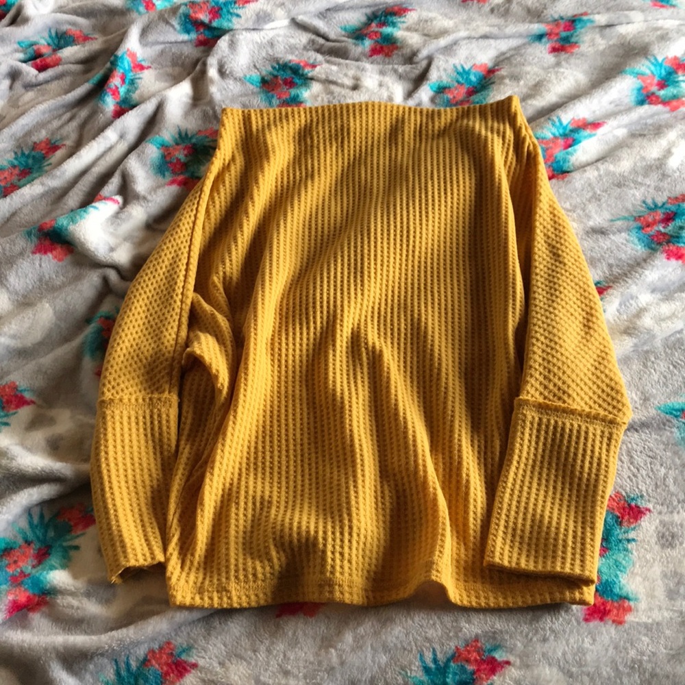 Yellow off the shoulder waffle knit Nanamacs